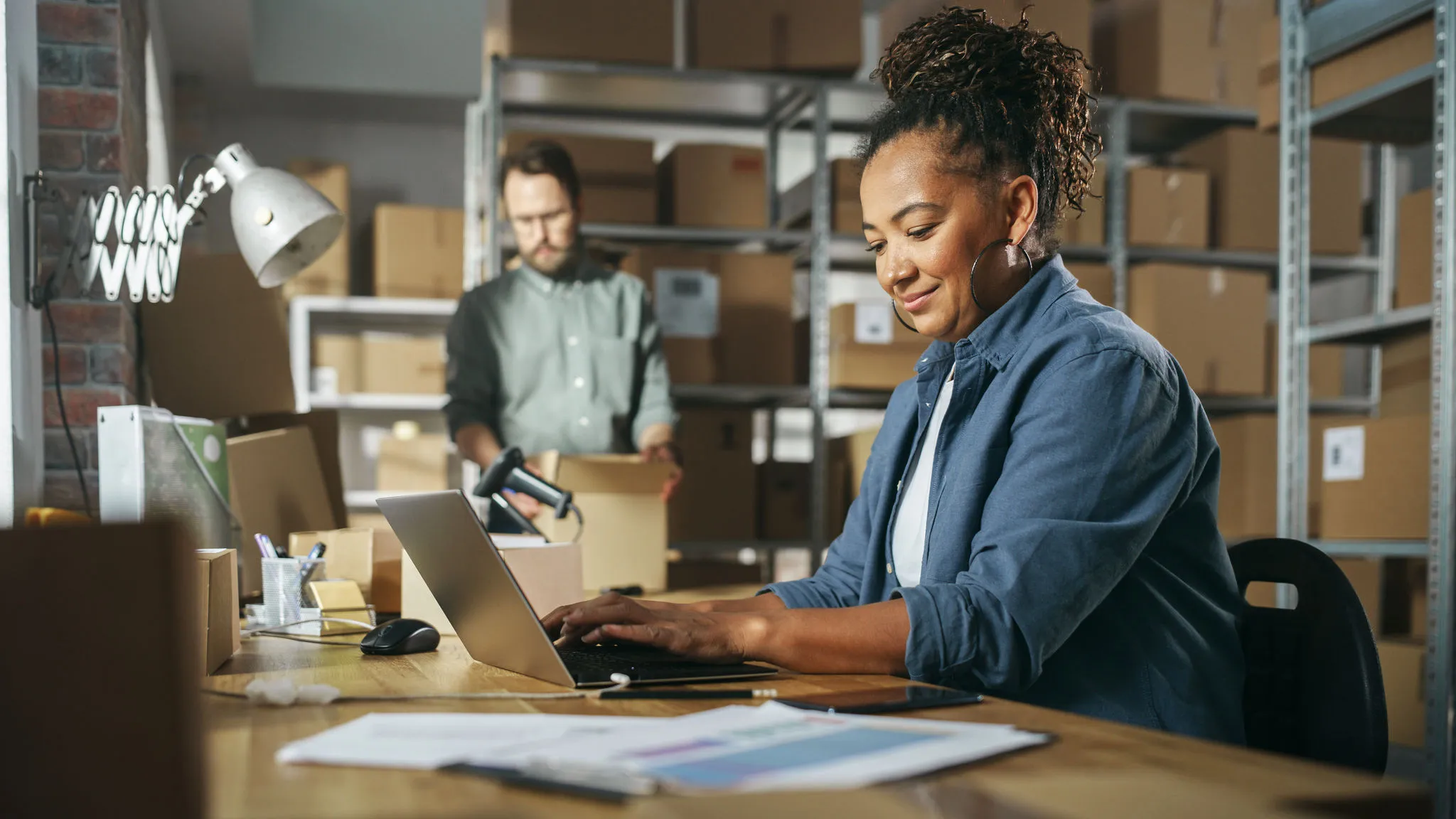 Business team handling inventory
